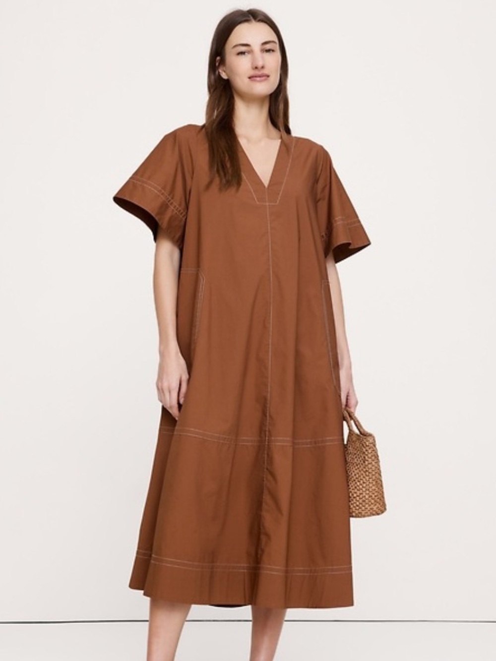 NEW Banana Republic COTTON POPLIN TRAPEZE MIDI DRESS- XXS